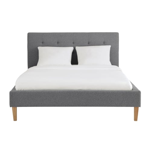 Grijs houten en stoffen bed 160x200 Brent Maisons du Monde