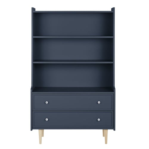 Grijsachtige nachtblauwe boekenkast met 2 lades