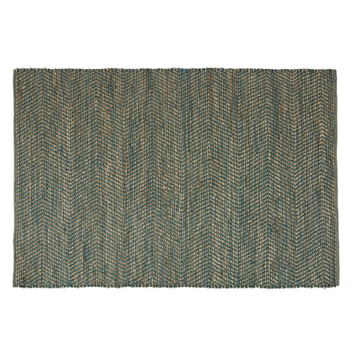 Groen en zwart handgemaakt tapijt van gerecycleerd katoen en beige jute 160 x 230 cm