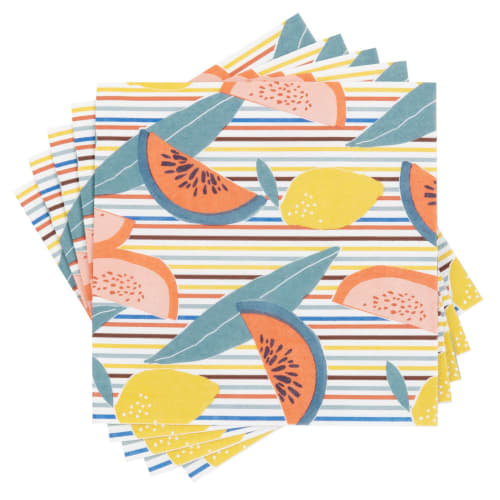 Guardanapos em papel multicolorido como motivos às riscas e frutos (x20) - Lote de 4