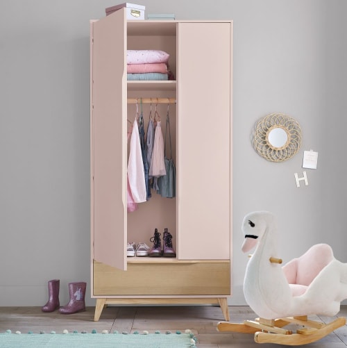 Guardarropa vintage rosa claro con 2 puertas y cajón | Maisons du Monde