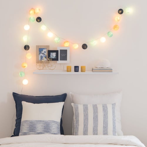 Guirlande Lumineuse Boules En Coton Multicolore 24 Led Maisons Du Monde