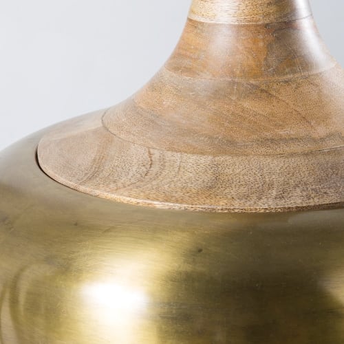 Business Lampen und dekorationsgegenstände | Hängelampe aus goldfarbenem Metall und Mangoholz - WI20199