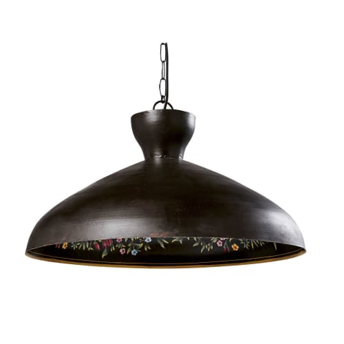 Business Lampen und dekorationsgegenstände | Hängelampe aus schwarzem Metall mit aufgemaltem Blumendekor - KY77879
