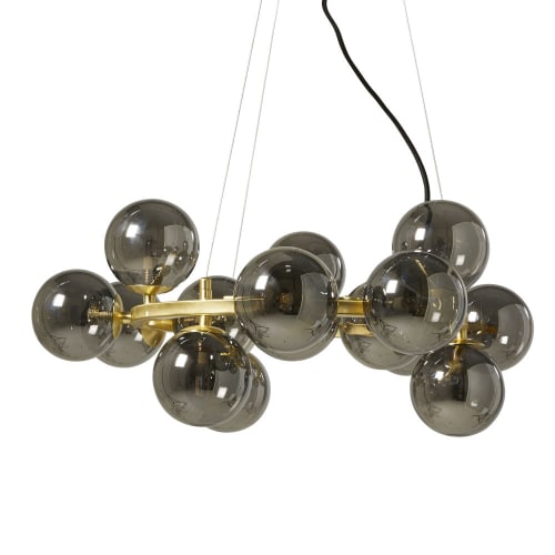 Business Lampen und dekorationsgegenstände | Hängelampe mit 15 Kugelschirmen aus schwarz getöntem Glas, Gestell aus goldfarbenem Metall - VH23903