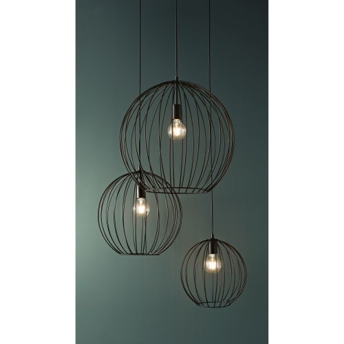 Business Lampen und dekorationsgegenstände | Hängelampe mit 3 Kugelleuchten aus schwarzem Metalldraht - LI28414