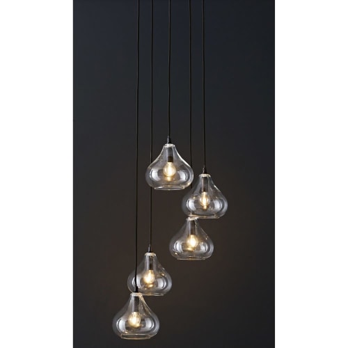 Business Lampen und dekorationsgegenstände | Hängelampe mit 5 Kugelleuchten aus Glas und schwarzem Metall - KU20772
