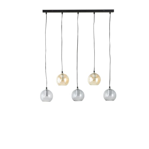 Business Lampen und dekorationsgegenstände | Hängelampe mit 5 Kugelschirmen aus schwarzem und amberfarben Rauchglas - XS58951