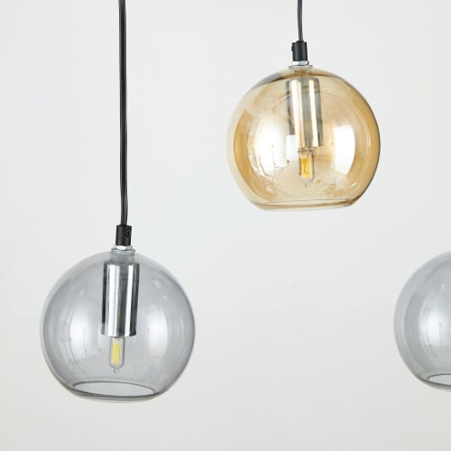 Business Lampen und dekorationsgegenstände | Hängelampe mit 5 Kugelschirmen aus schwarzem und amberfarben Rauchglas - XS58951