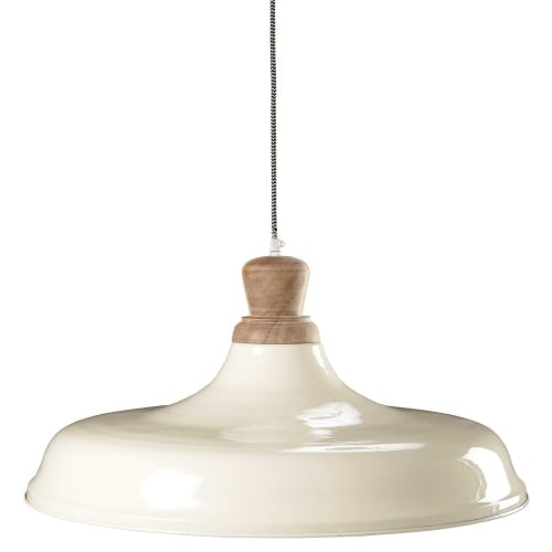 Business Lampen und dekorationsgegenstände | Hängeleuchte aus elfenbeinfarben Metall und Mangoholz - TF68057