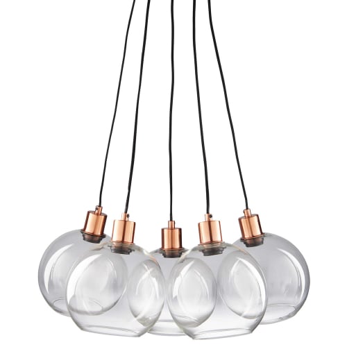 Business Lampen und dekorationsgegenstände | Hängeleuchte mit 5 Glaskugelschirmen und verkupfertem Metall - WL93806