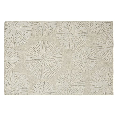 Textil Teppiche | Handgefertigter ziselierter Teppich aus Wolle, ecrufarben und grau, 140x200cm - HS23902