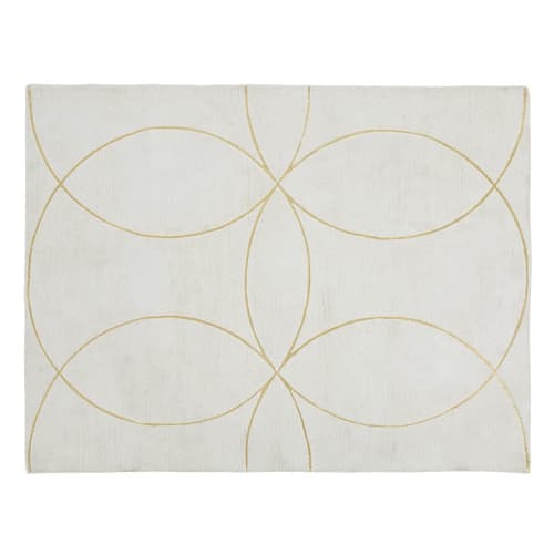 Textil Teppiche | Handgetufteter, bedruckter Teppich, beige und goldfarben, 155x200cm - OL20454