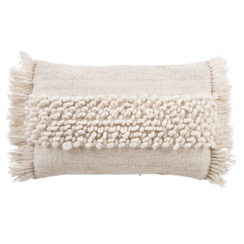 Textil Kissen und Kissenbezüge | Handgewebtes ecrufarbenes Kissen aus Wolle und Baumwolle, 40x60cm - QF17764