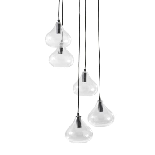 Hanglamp met 5 bollen van glas en zwart metaal