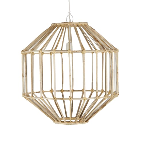 Hanglamp uit bamboe in natuurkleur en wit metaal