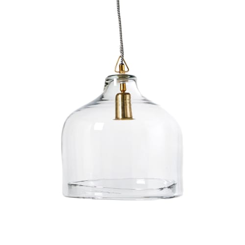 Hanglamp van verguld metaal en glas D32