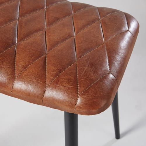 Hocker aus abgestepptem braunem Ziegenleder und schwarzem Metall JESSE