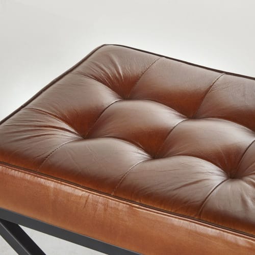 Möbel Hocker und Sitzhocker | Hocker aus braunem Leder und schwarzem Metall - YB06377