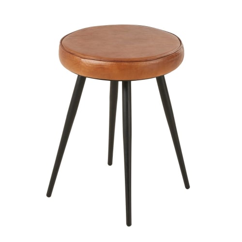 Möbel Hocker und Sitzhocker | Hocker aus braunem Ziegenleder und schwarzem Metall - MU90771