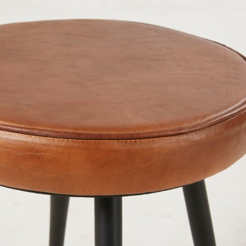 Möbel Hocker und Sitzhocker | Hocker aus braunem Ziegenleder und schwarzem Metall - MU90771