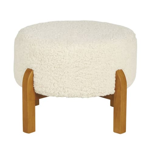Möbel Hocker und Sitzhocker | Hocker aus weißem Schlaufenstoff und Kautschukholz - QT82498