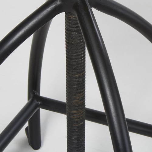 Möbel Hocker und Sitzhocker | Hocker im Industriestil verstellbar aus schwarzem Metall und Recycling-Kiefernholz - XU50061