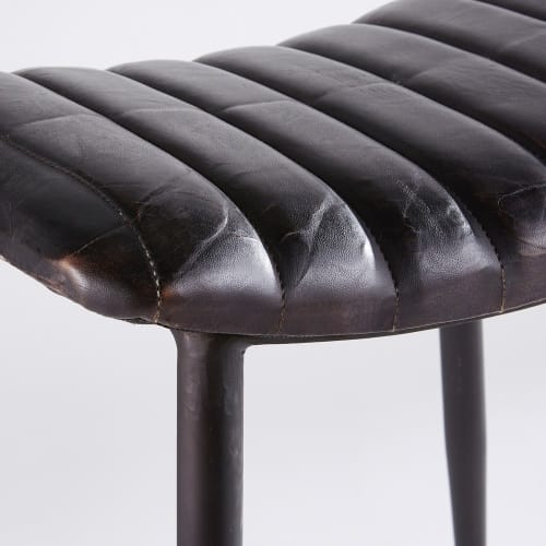 Möbel Hocker und Sitzhocker | Hocker mit Bezug aus abgestepptem Leder und Metallfuß, schwarz - GI37184