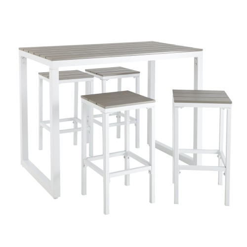 Hoher Gartentisch mit 4 Hockern aus Aluminium L128 Escale ...