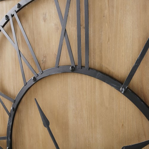 Horloge Carree En Sapin Et Metal A Rivets 110x110 Bart Maisons