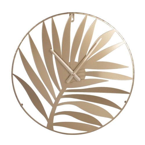 Déco Horloges murales et horloges à poser | Horloge feuille de palmier en métal doré D40 - KQ31230