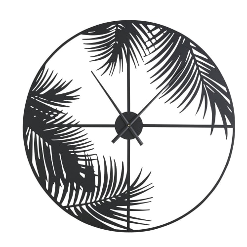 Horloge feuilles de palmier en métal noir D90