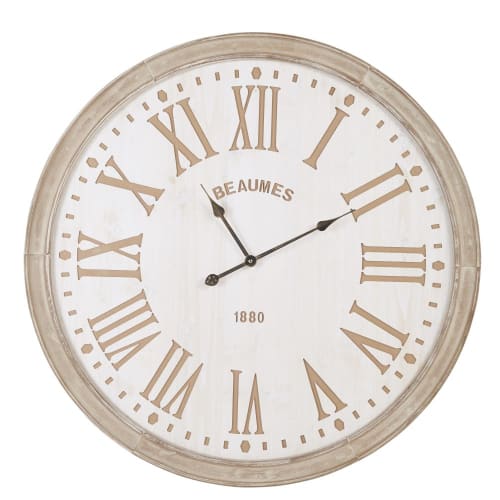 Déco Horloges murales et horloges à poser | Horloge gravée blanche et beige D90 - GZ65775