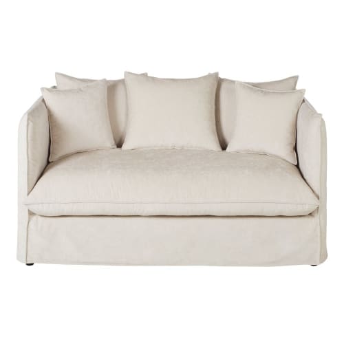 Housse De Canape Convertible 2 Places En Velours Flamme Creme Louvre Maisons Du Monde