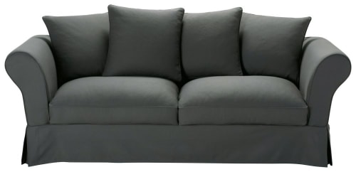 Housse de canapé convertible 3/4 places (6 cm) en coton gris ardoise