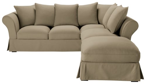 Housse de canapé d'angle convertible (6 cm) en coton taupe Roma