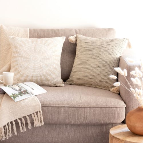 Housse de coussin en coton blanc imprimé beige 40x40 ...