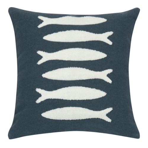 Housse De Coussin En Coton Bleu Avec Poissons 40x40 Maisons Du Monde