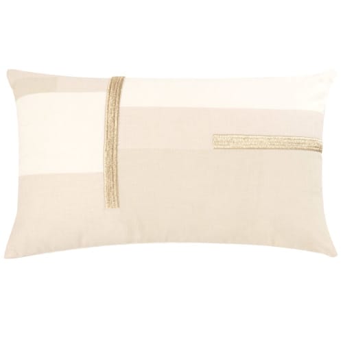 Housse De Coussin En Coton Ecru Et Beige Broderies Dorees 30x50 Caserta Maisons Du Monde