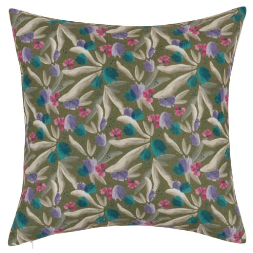 Housse de coussin motif floral vert et violet 40x40 - Lot de 2
