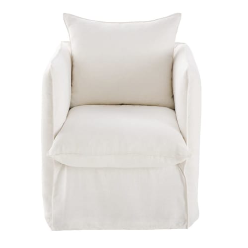 Housse de fauteuil en lin froissé blanc