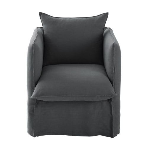 Housse de fauteuil en lin froissé gris anthracite
