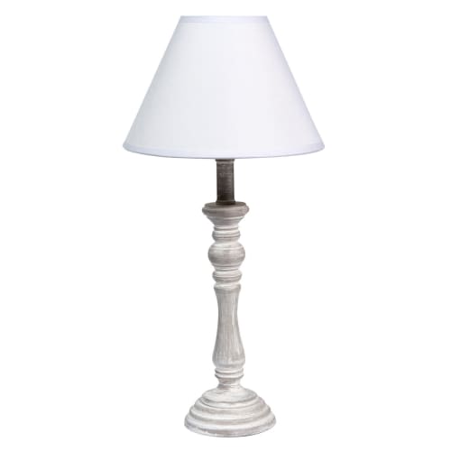 Houten bedlamp met witte stoffen lampenkap H45 Lorine Maisons du Monde