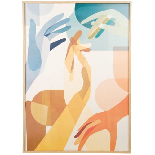 Impresión sobre lienzo de manos multicolores con marco de madera 50 x 70