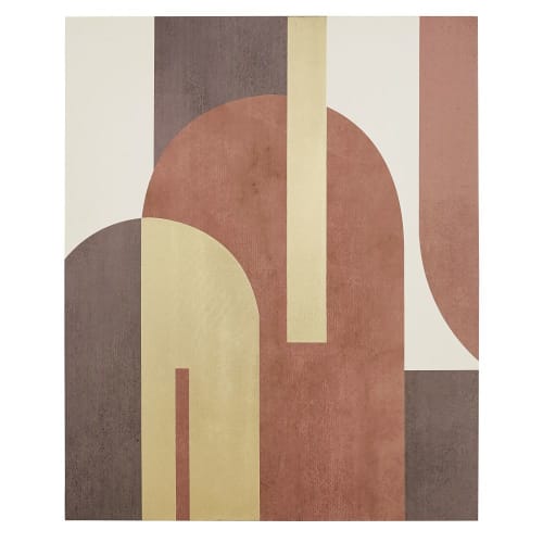 Impresión sobre lienzo marrón con material añadido y estructura de madera 90 x 110
