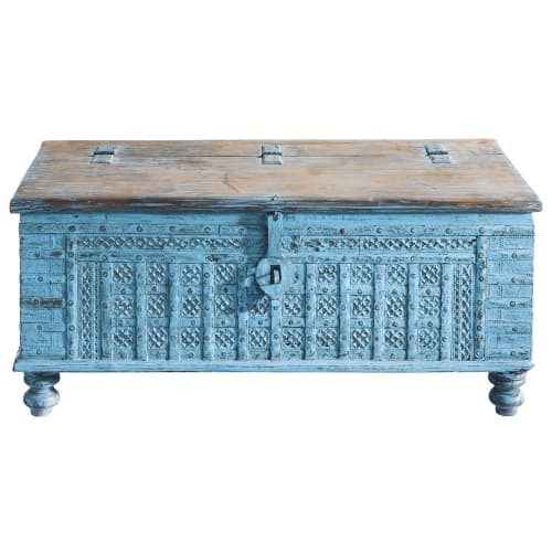 Möbel Aufbewahrungsboxen und Truhen | Indische Truhe aus massivem Mangoholz, B 125 cm, blau Maharani - BW39418