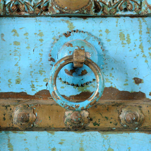 Indischer Schrank aus massivem Mangoholz, B 90 cm, blau antik Madras