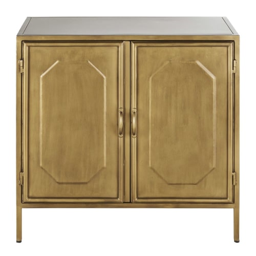 Furniture Sideboards | Industrial sideboard in aged, distressed brass-coloured metal with 2 doors - QF35843