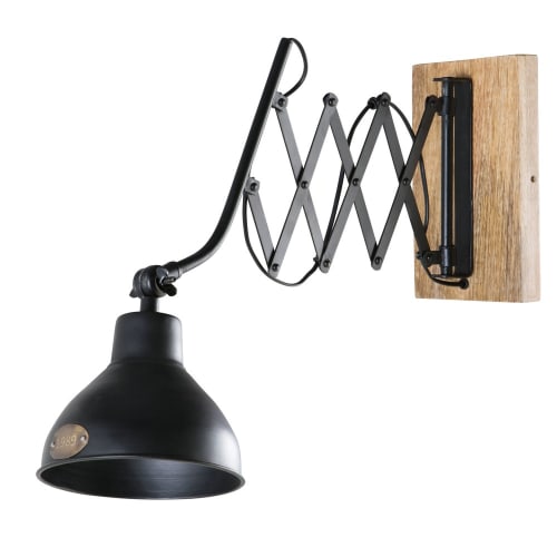 Business Lighting | Industrial-Style Black Metal and Mango Wood Adjustable Wall Lamp - EZ00198