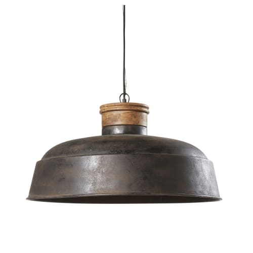 Industrial-Style Mango Wood and Aged-Effect Metal Pendant